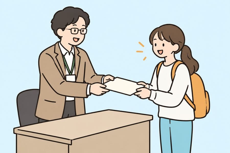 推薦入試（推薦書を受け取るイラスト）