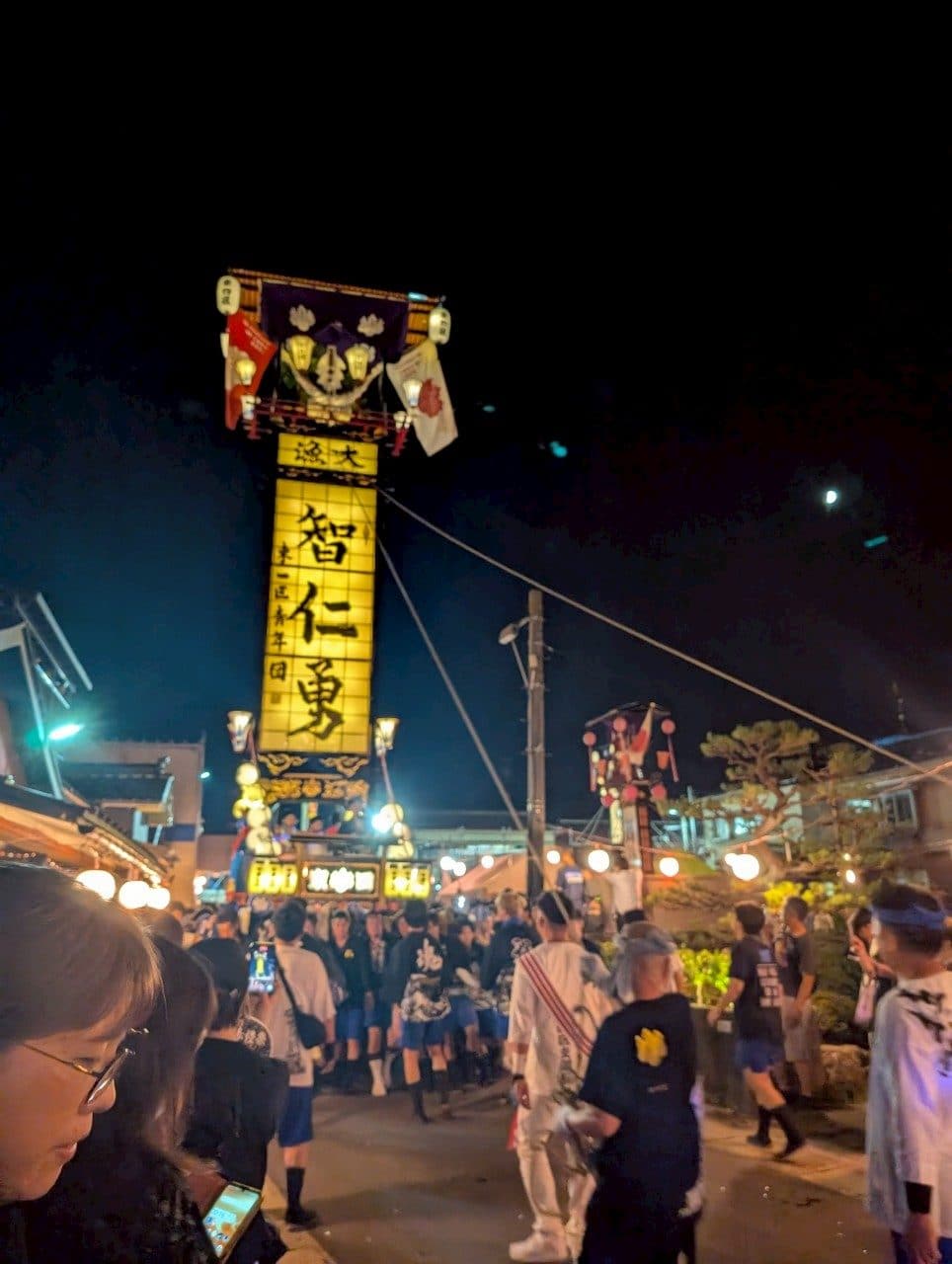 夜の街を練り歩く巨大な奉燈（キリコ）と祭りに参加する人々